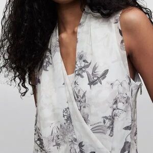 All Saints Floral Sleeveless Top - White and Gray